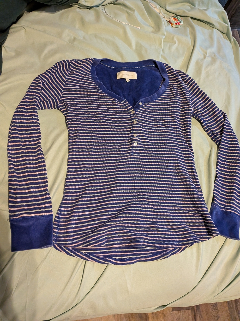 Striped Long Sleeve Victoria's Secret Top in Navy & White